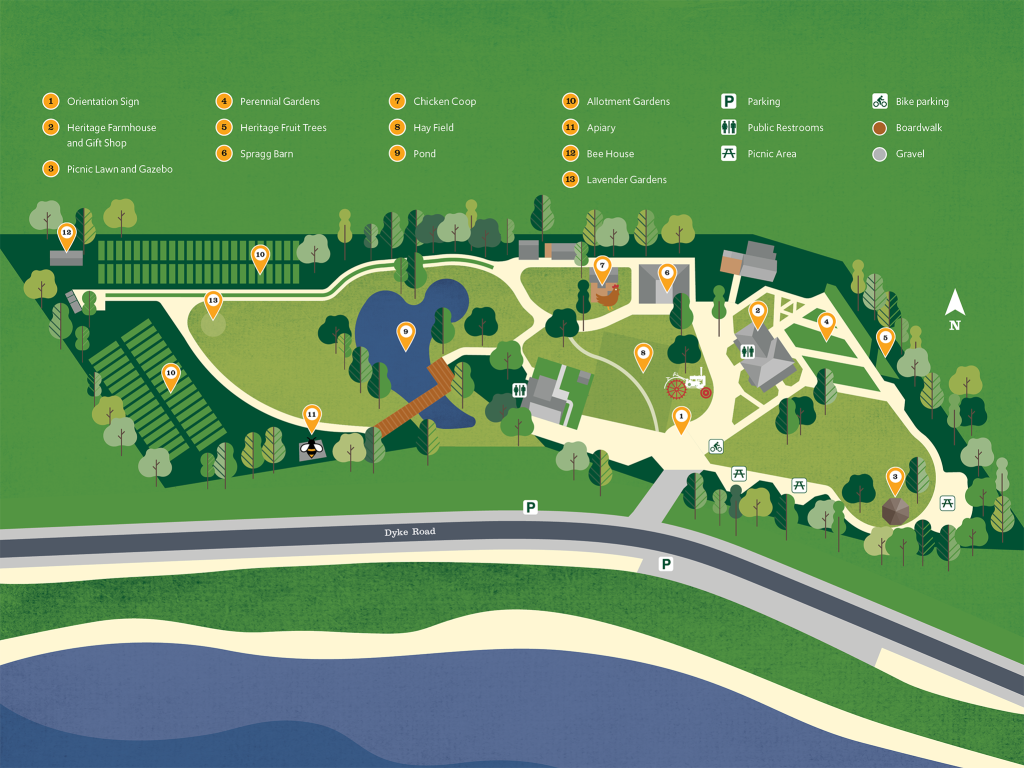 Illustrated site map of London Farm in Steveston BC