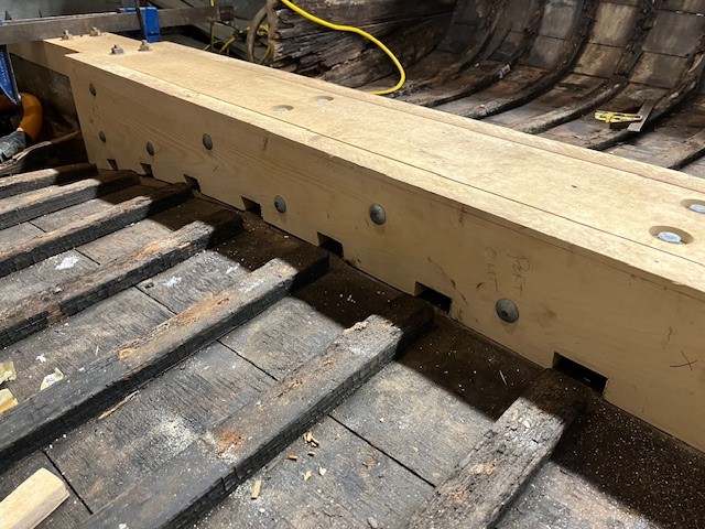close up of boatwork made from old and newer-looking wood