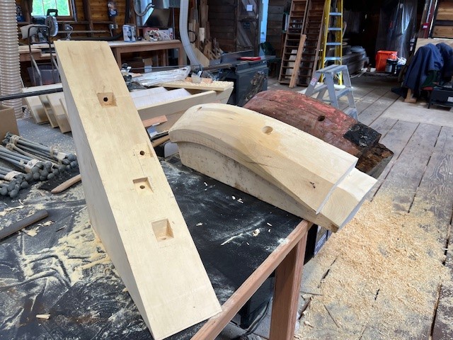 New wooden stern shaped before bolted in to place on the Crystal S