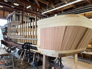Exterior planks of new stern on Crystal S. 