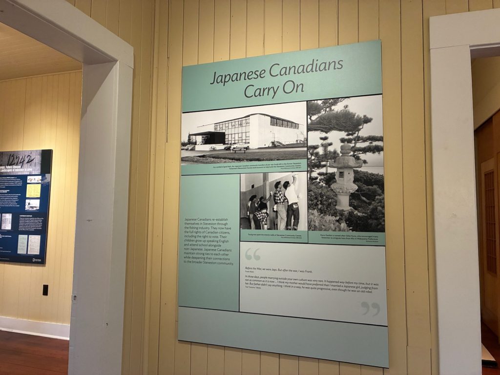 Exhibit panel with title Japanese Canadians Carry On