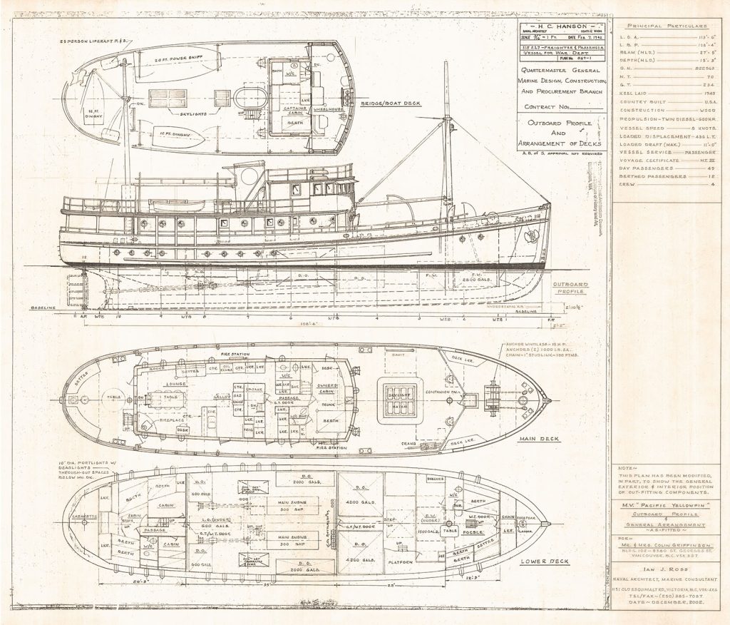 Drawings of the construction of Pacific Yellowfin vessel