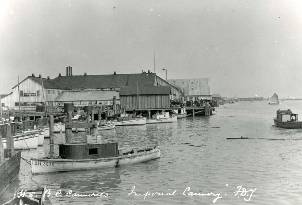view of historic Steveston cannery from water